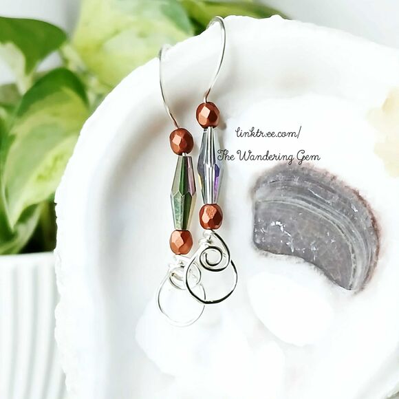 Boho Chic Beaded Dangle Earrings, Faceted Glass Jewelry, Artisan 1.5" - Picture 4 of 5